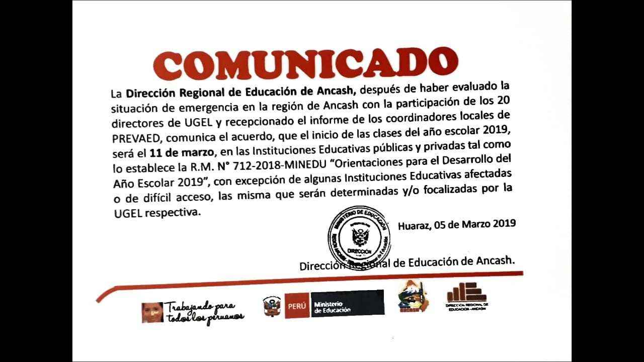 COMUNICADO: INICIO DE CLASES 11 DE MARZO
