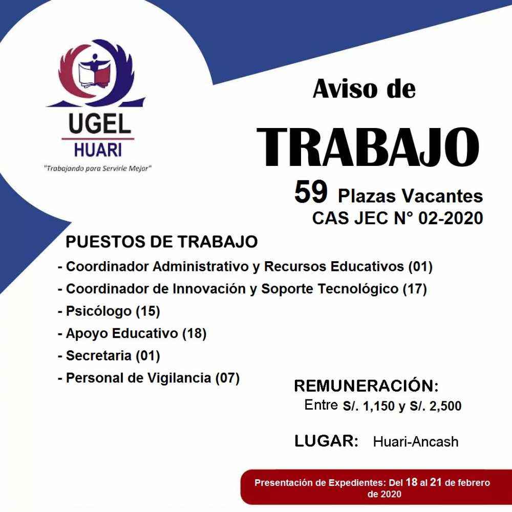 CONVOCATORIA CAS JEC N° 02-2020-UGELHuari