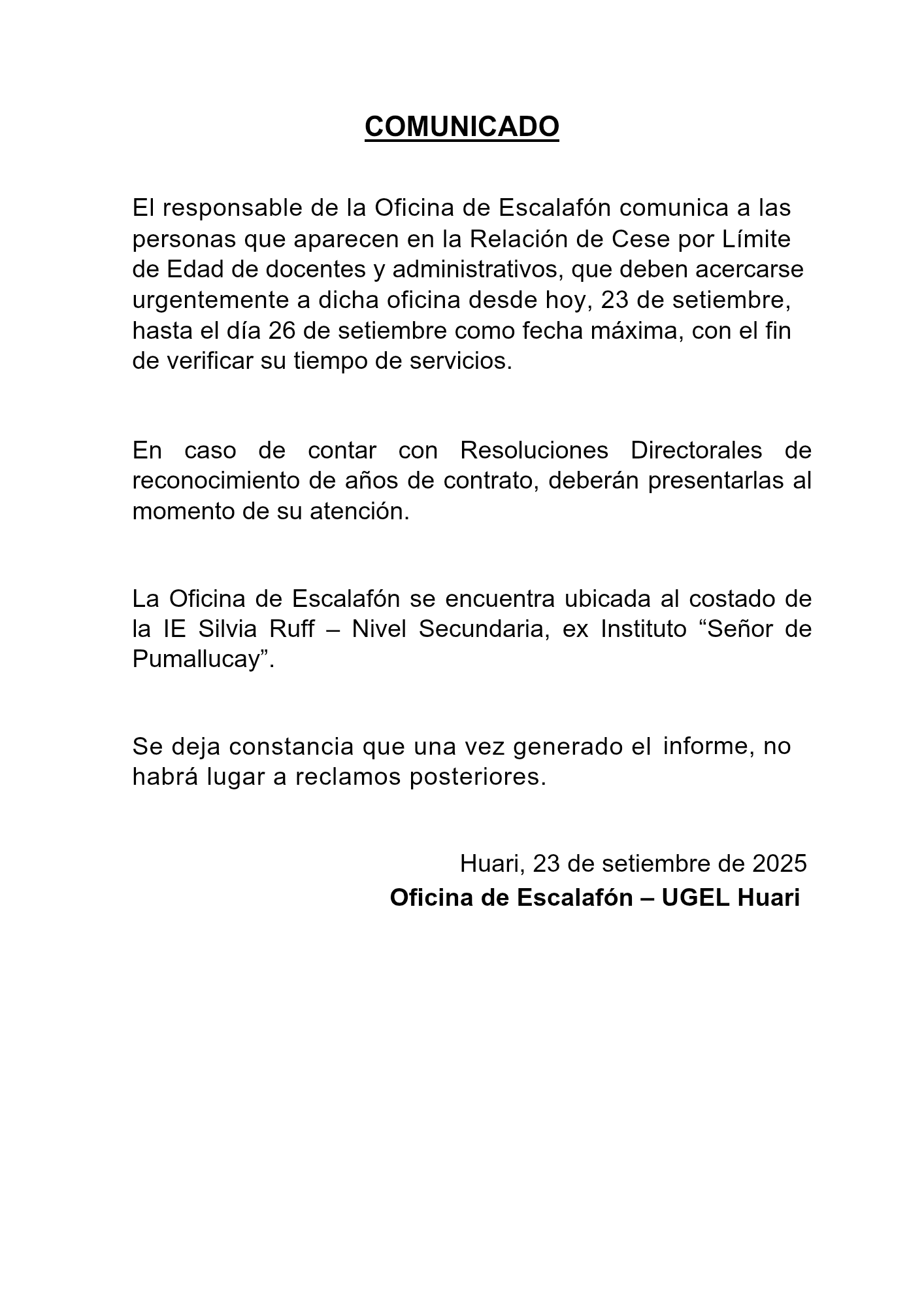 COMUNICADO