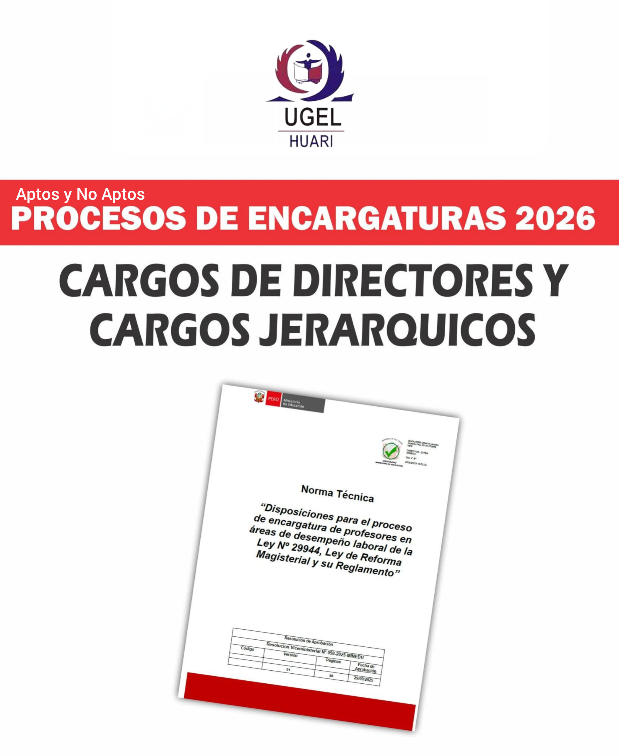 APTOS Y NO APTOS PROCESO DE ENCARGATURA 2026 CARGOS DE DIRECTORES Y CARGOS JERÁRQUICOS