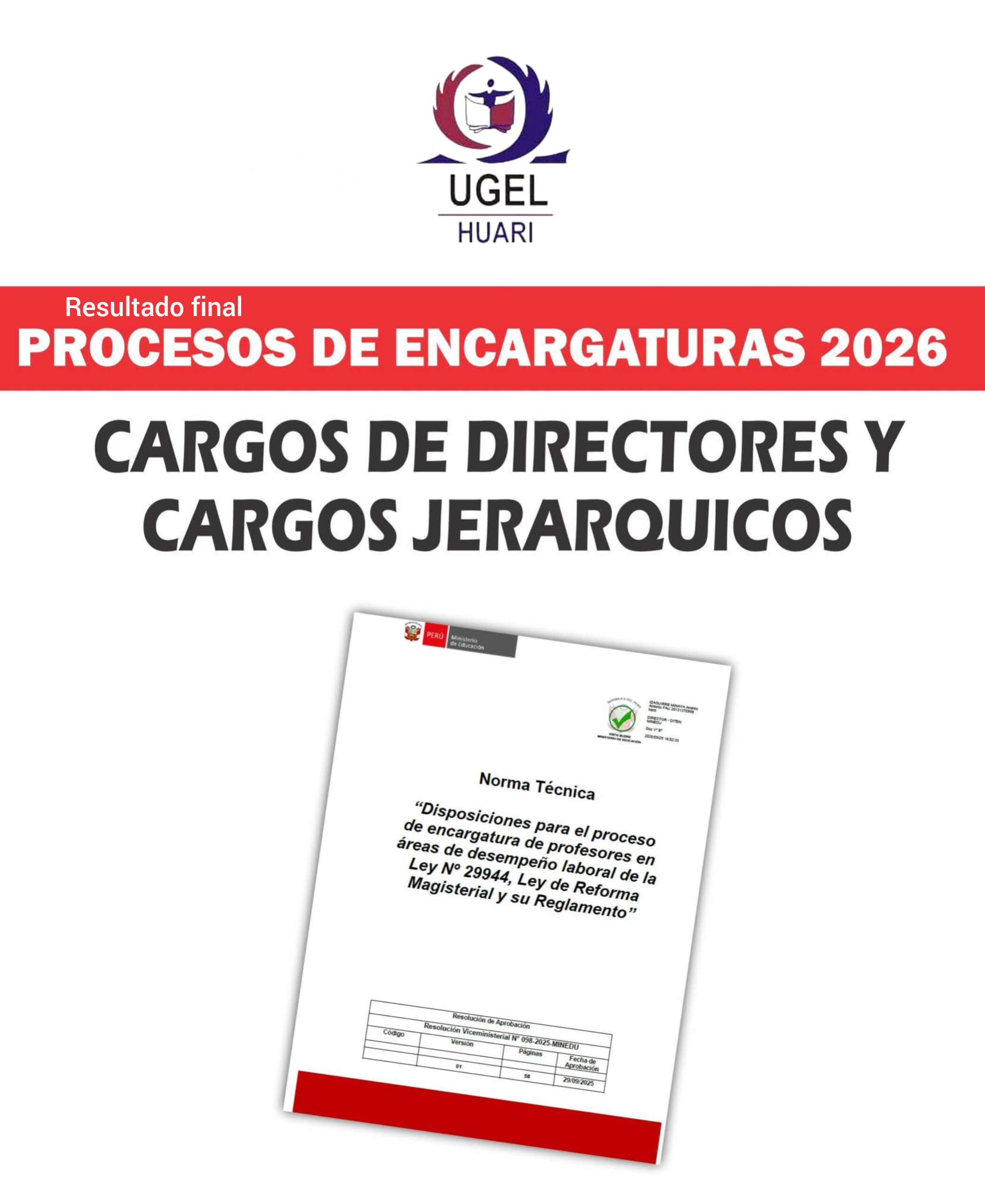 RESULTADO FINAL PROCESO DE ENCARGATURA 2026 CARGOS DE DIRECTORES Y CARGOS JERÁRQUICOS