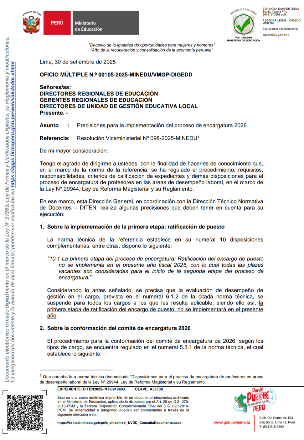 Precisiones para la implementación del proceso de encargatura 2026