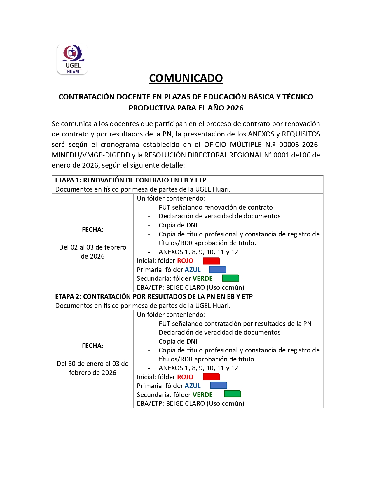 CONTRATACIÓN DOCENTE EN PLAZAS DE EDUCACIÓN BÁSICA Y TÉCNICO PRODUCTIVA PARA EL AÑO 2026