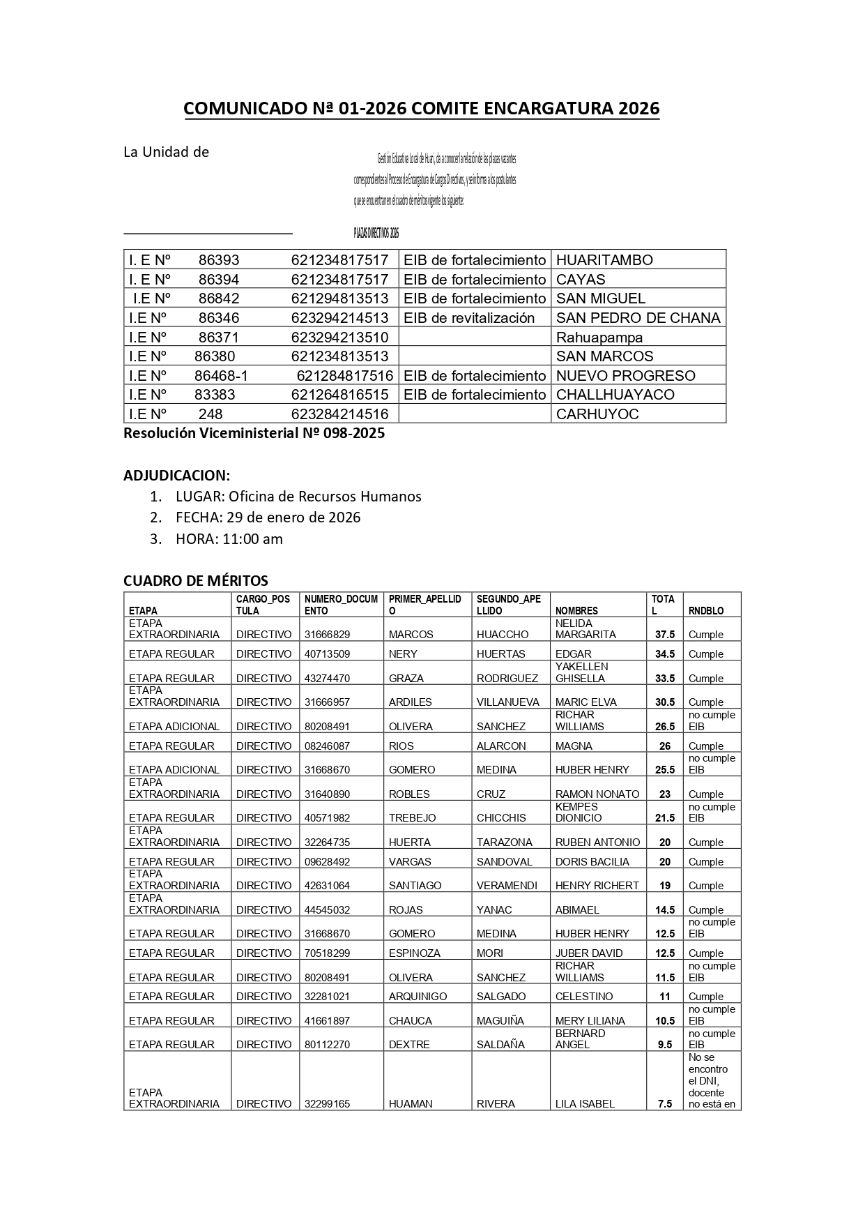 COMUNICADO N° 01-2026 COMITE ENCARGATURA 2026