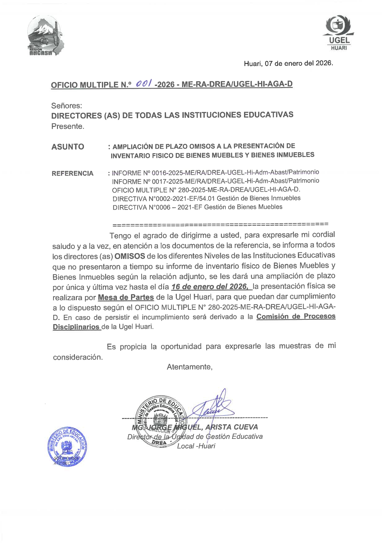 Ampliación de plazo para omisos en la presentación del inventario físico de bienes muebles e inmuebles.