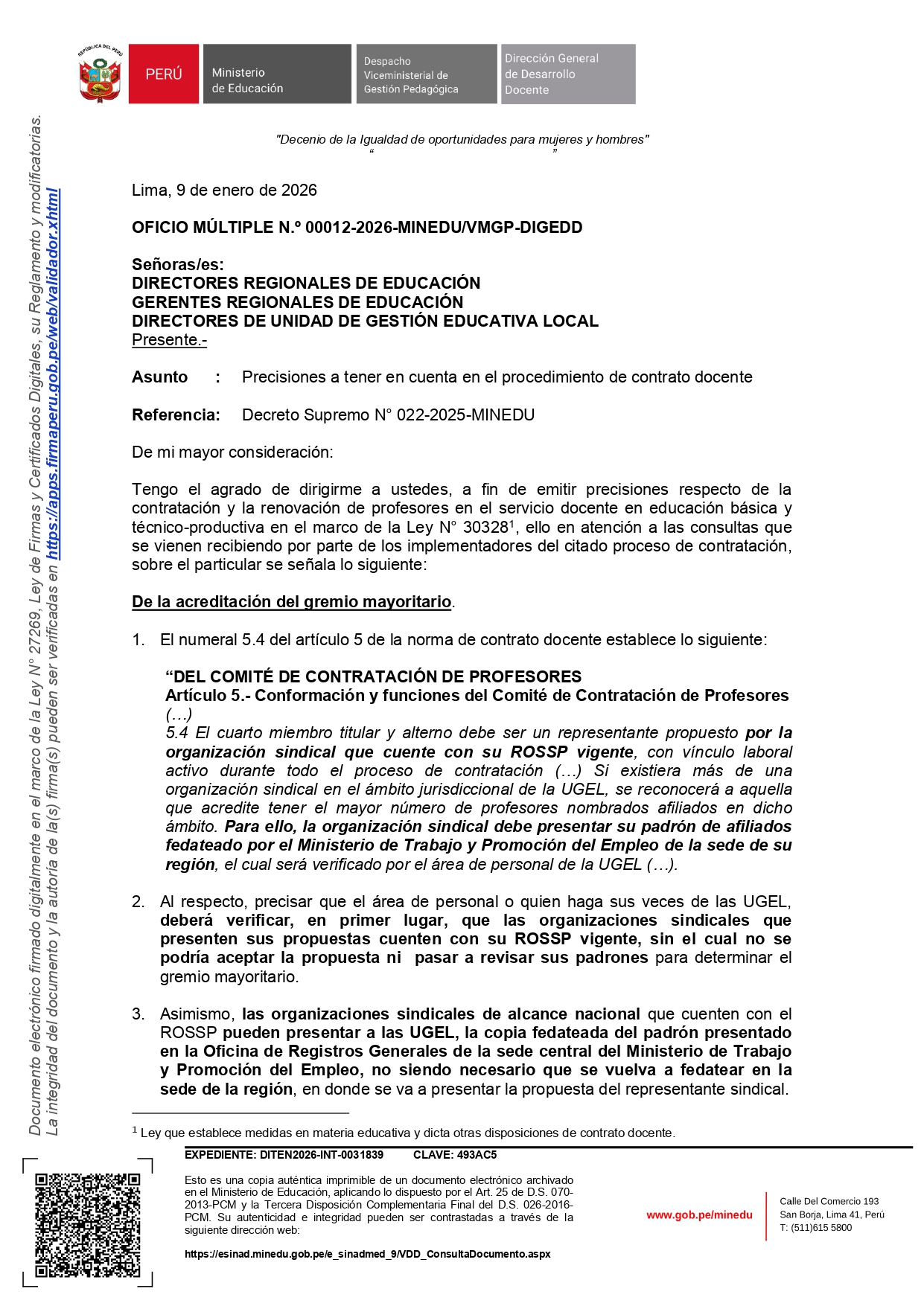 Precisiones a tener en cuenta en el procedimiento de contrato docente