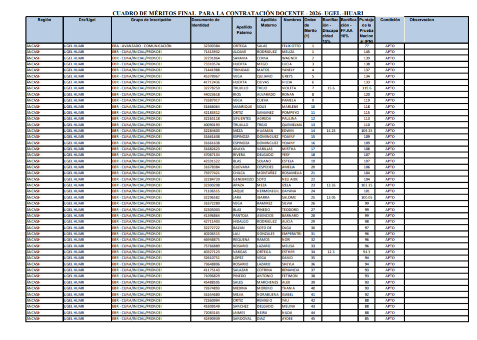 CUADRO DE MERITOS FINAL CONTRATO DOCENTE 2026