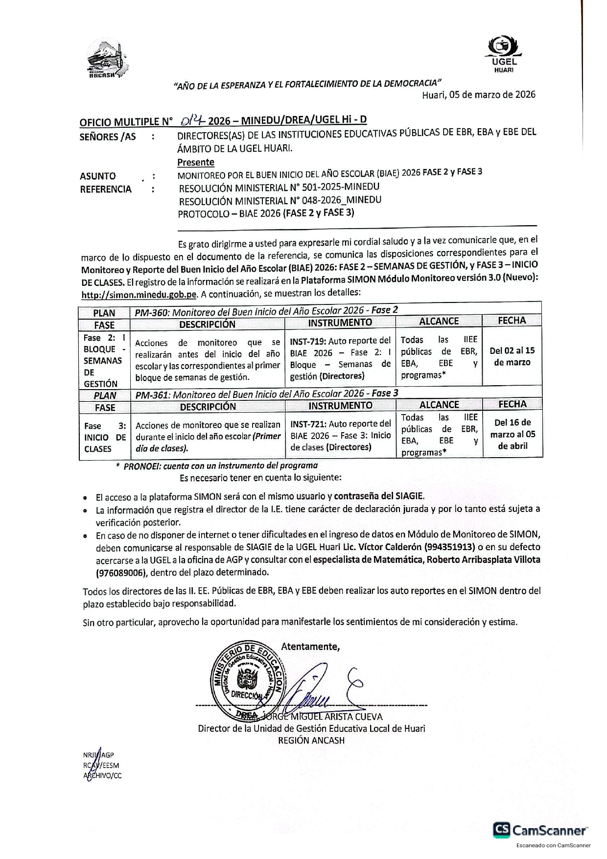 Reporte en el SIMON del monitoreo BIAE