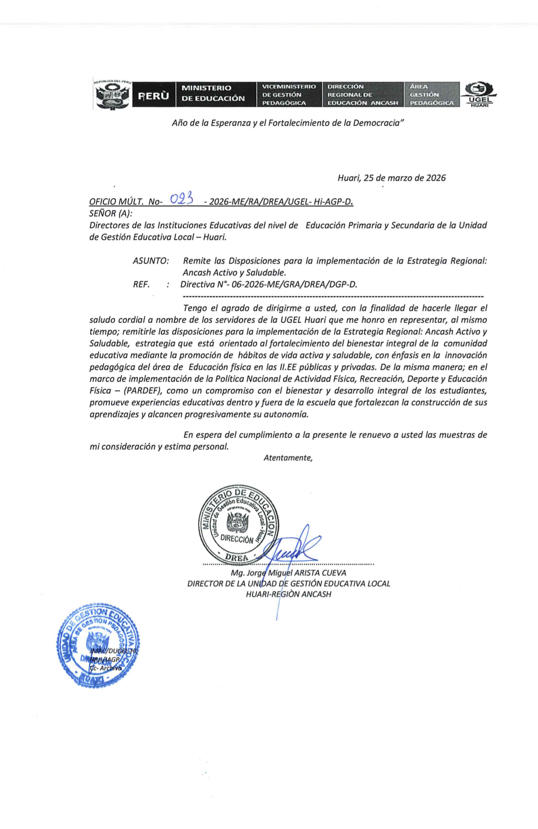 Disposiciones para la implementación de la Estrategia Regional Ancash Activo y Saludable