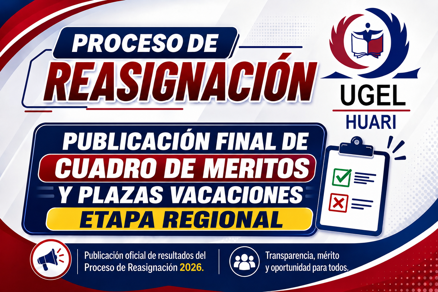 Proceso de Reasignación: final de cuadro de méritos y plazas vacantes – etapa regional